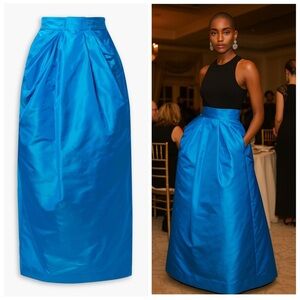 CHRISTOPHER JOHN ROGERS skirt maxi silk faille blue size 2 pleated pockets NWT